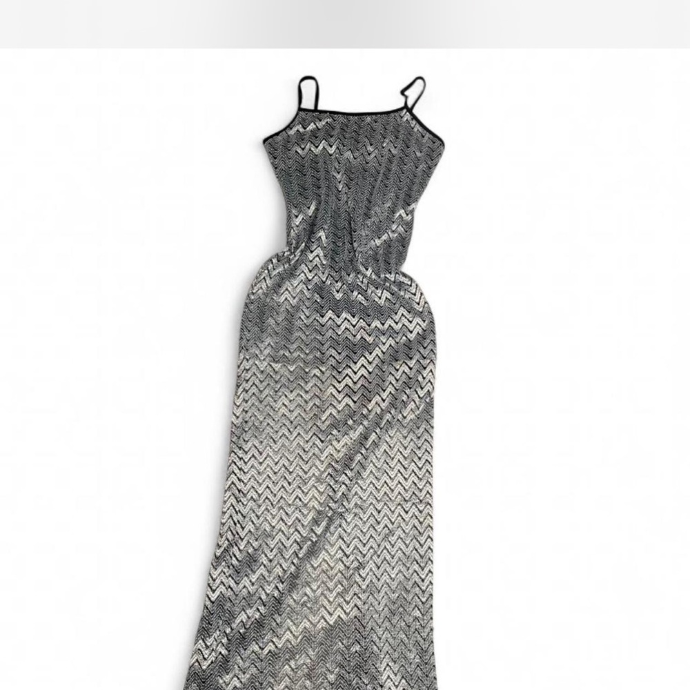 Elegant Black and White Chevron Maxi Dress